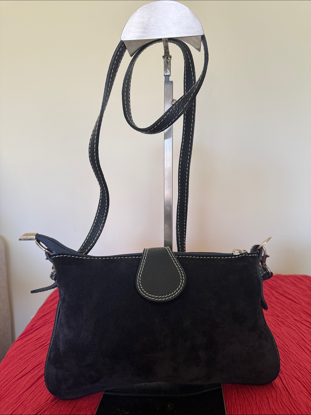 Vera Pelle Black Suede Crossbody with Leather Strap